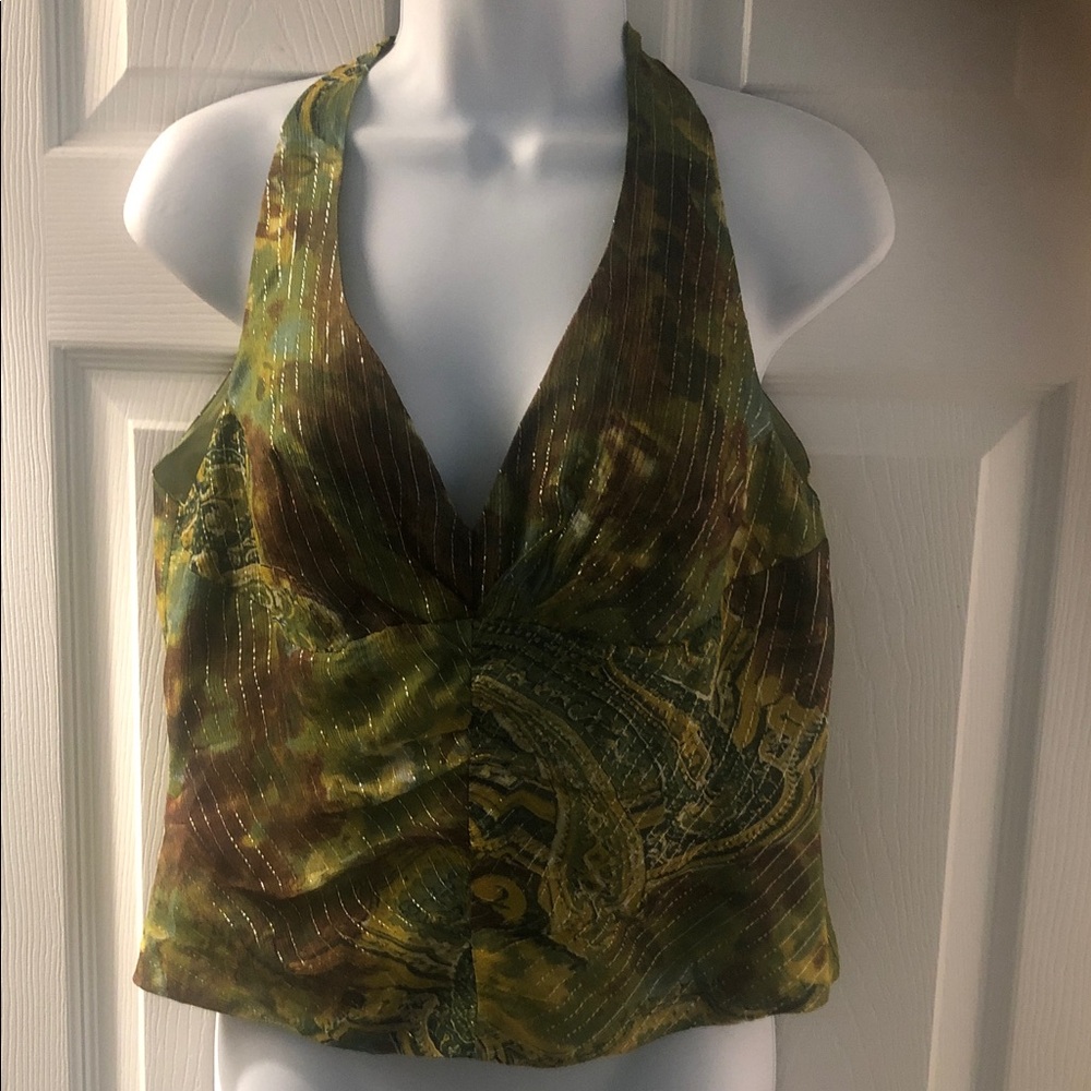 Women's Olive Halter Paisley V-Neck blouse